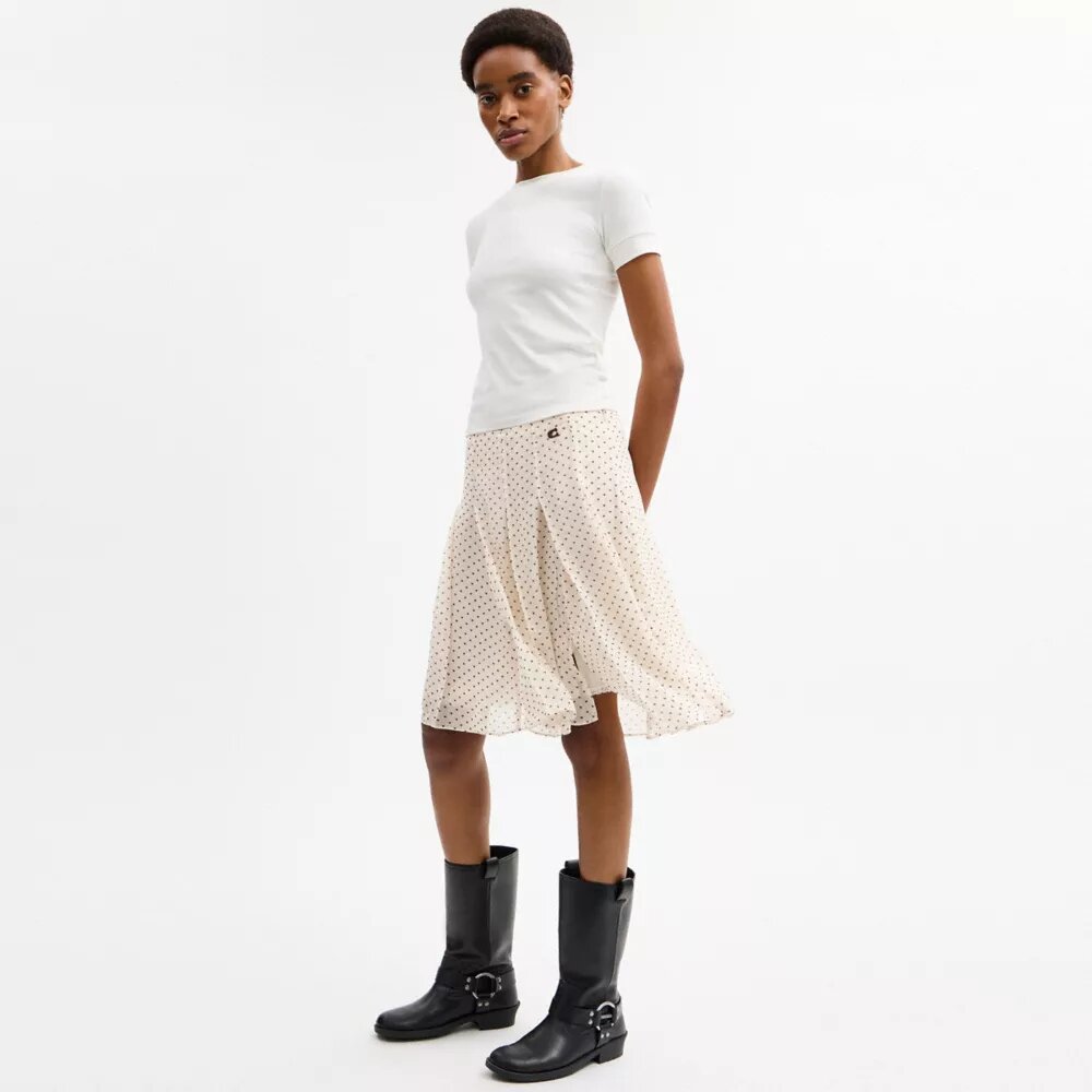 Asymmetrisk plisseret nederdel med print