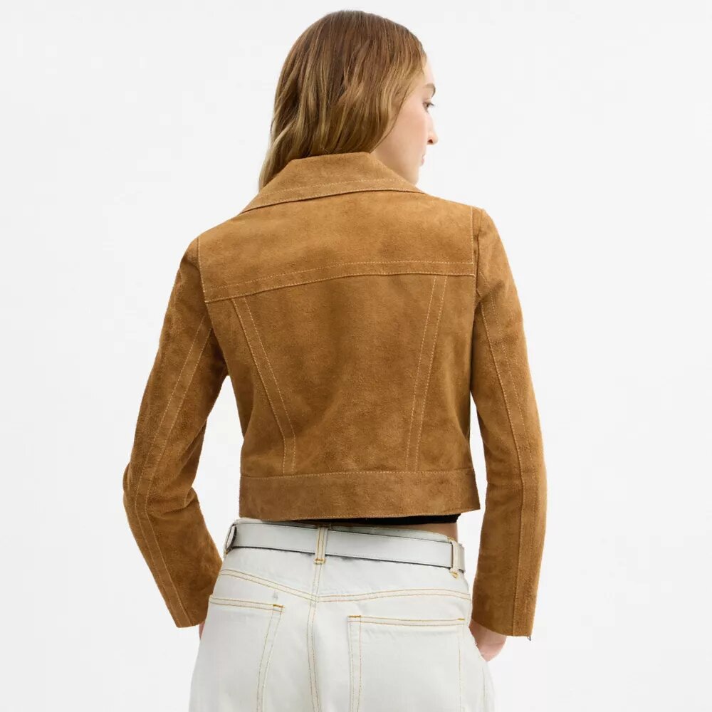 Asymmetrisk ruskindsjakke