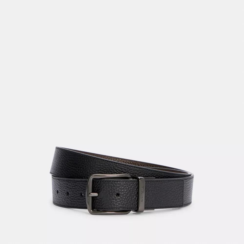Bælte med spænde i æske, skåret til i den ønskede størrelse og vendbart, 38 mm