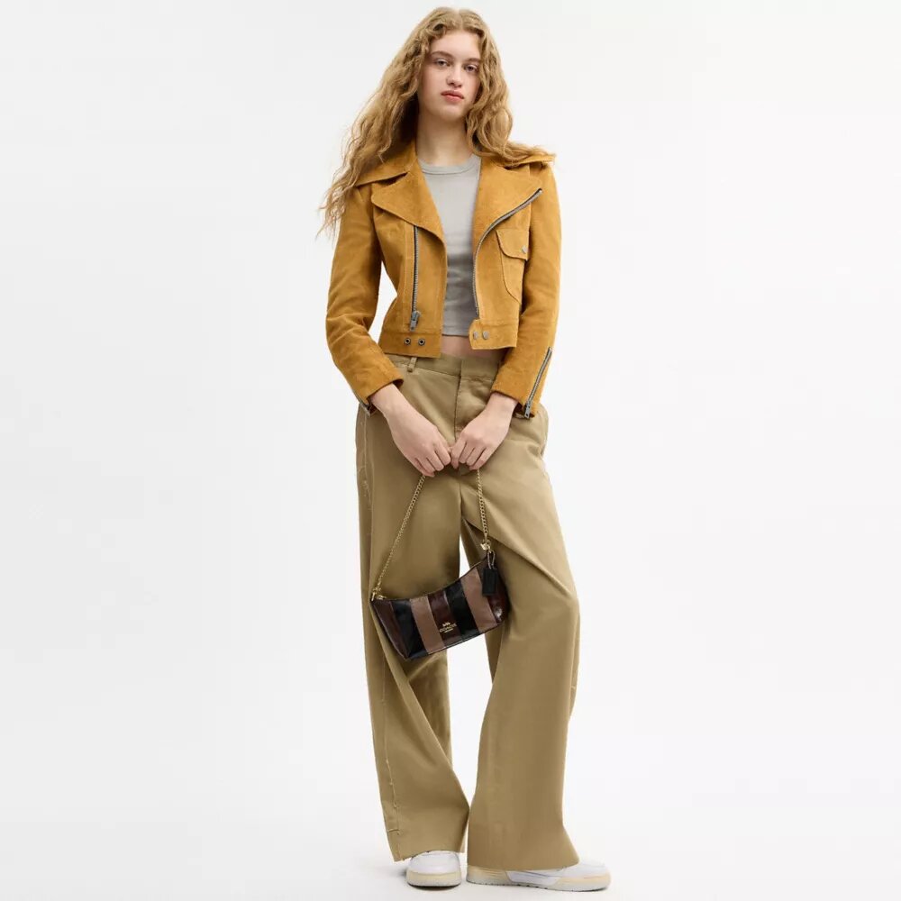 Caitlin skuldertaske med stribet patchwork