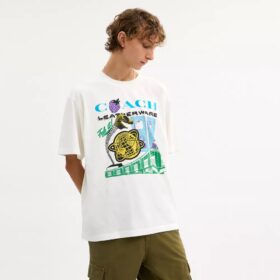 Collage Train T-shirt i afslappet pasform af økologisk bomuld