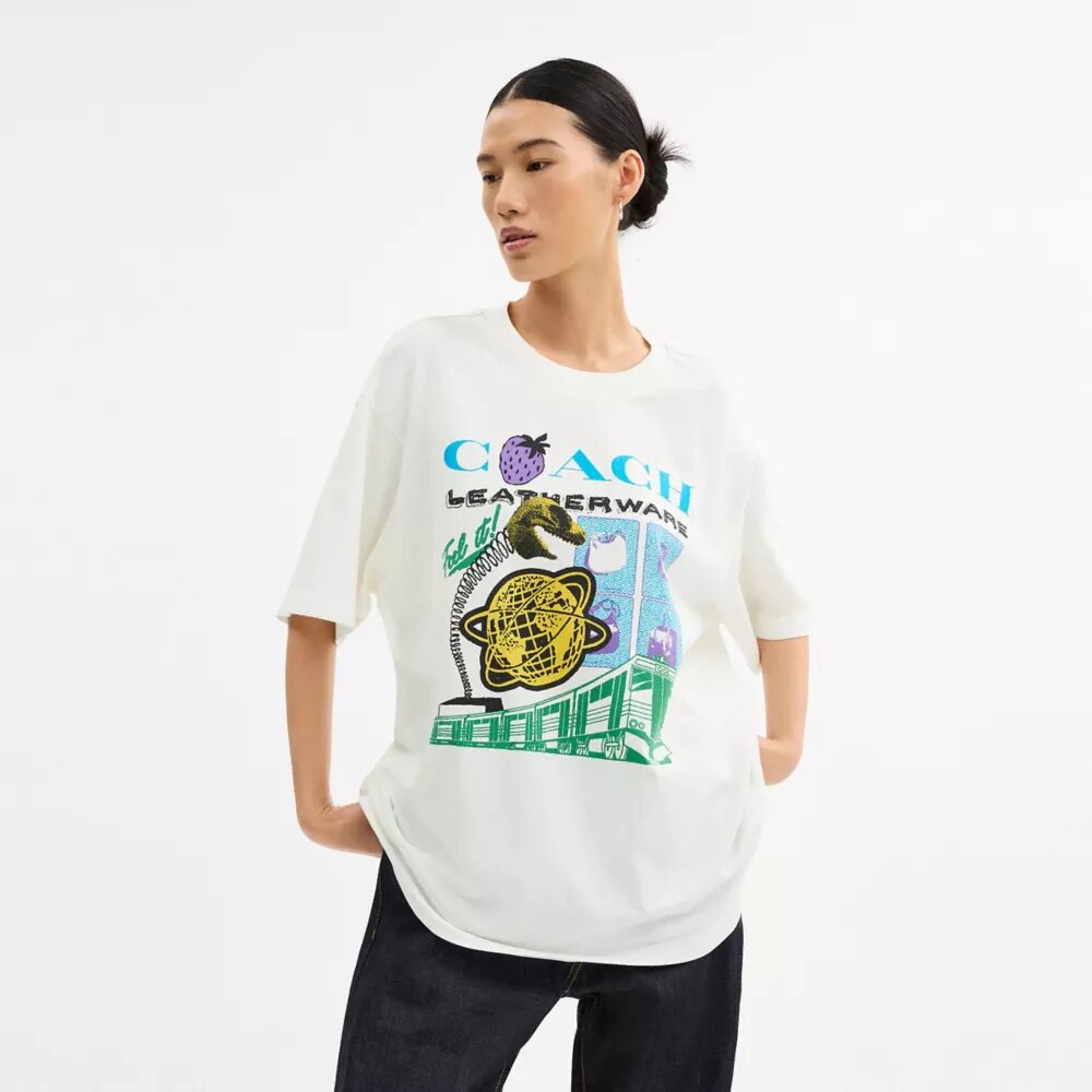 Collage Train T-shirt i afslappet pasform af økologisk bomuld