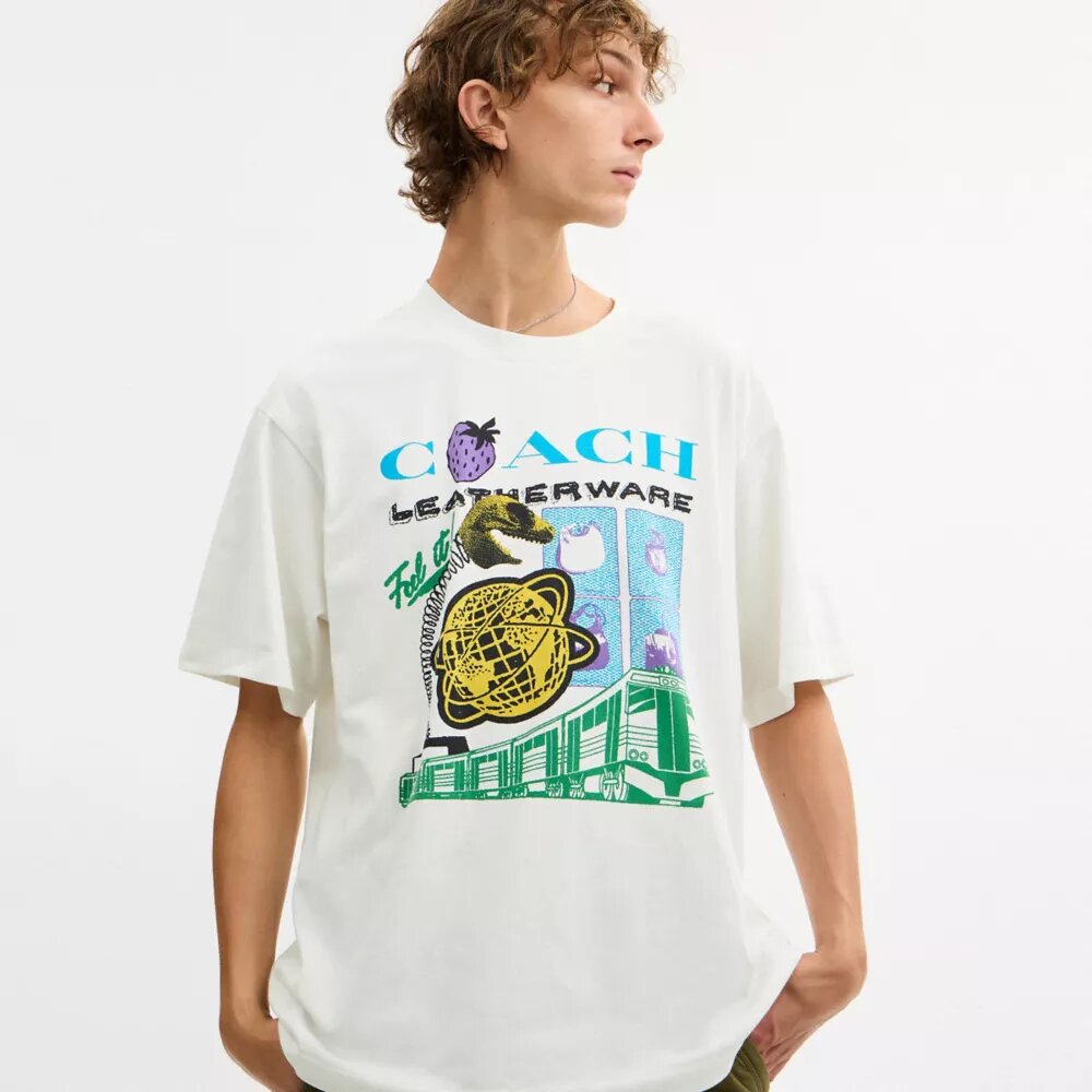 Collage Train T-shirt i afslappet pasform af økologisk bomuld