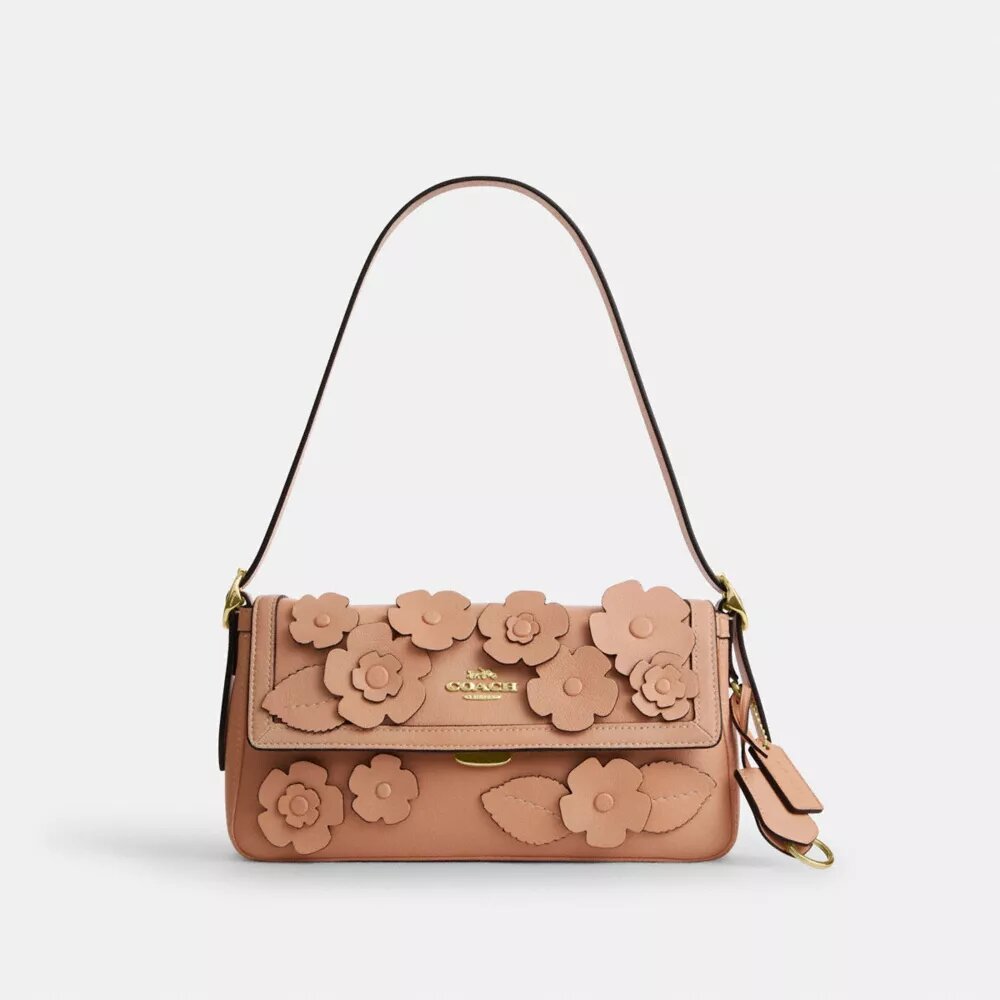 Etta lille skuldertaske med klap og blomsterapplikation