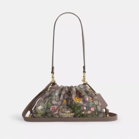 Faye skuldertasker i signatur-jacquard med blomsterbroderi