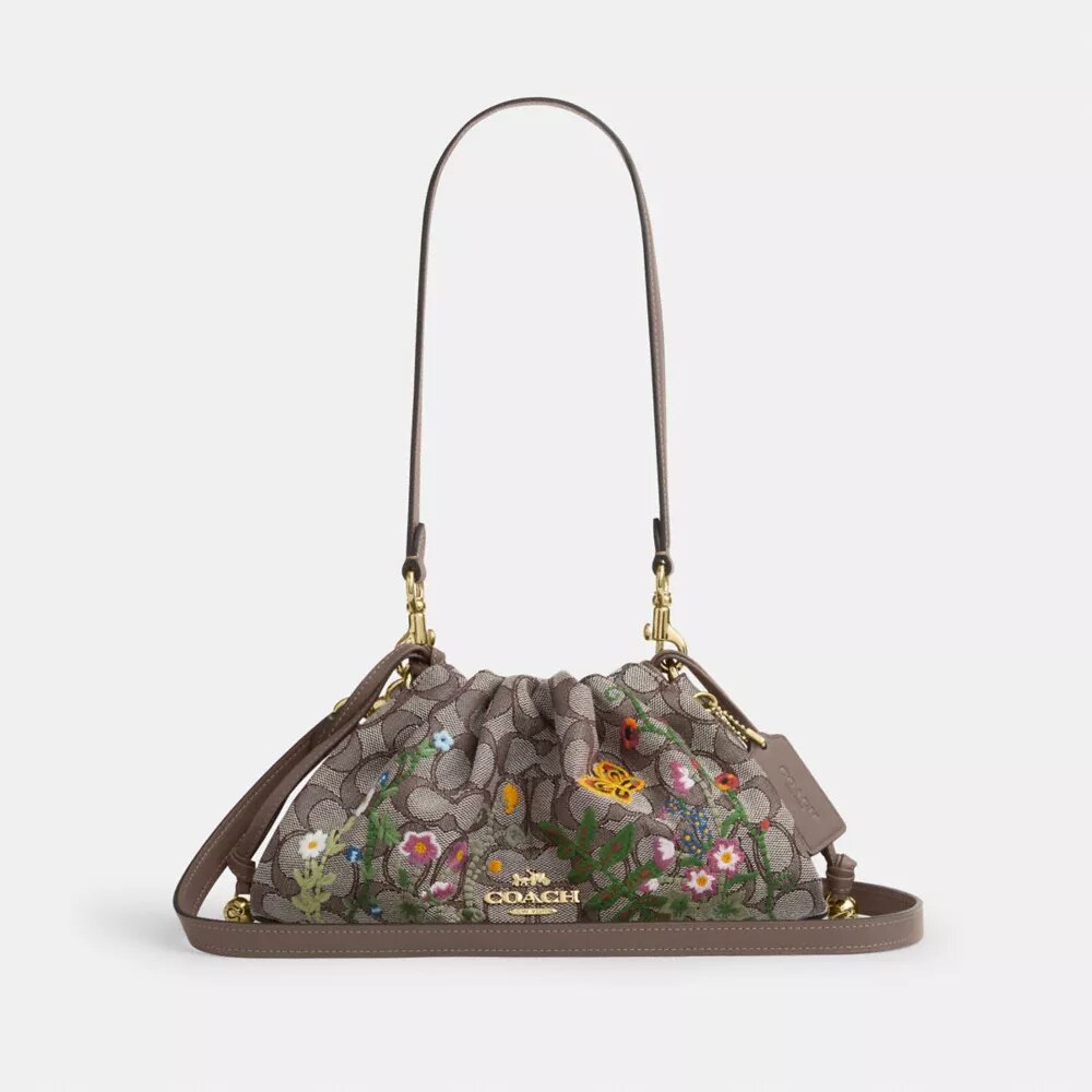 Faye skuldertasker i signatur-jacquard med blomsterbroderi