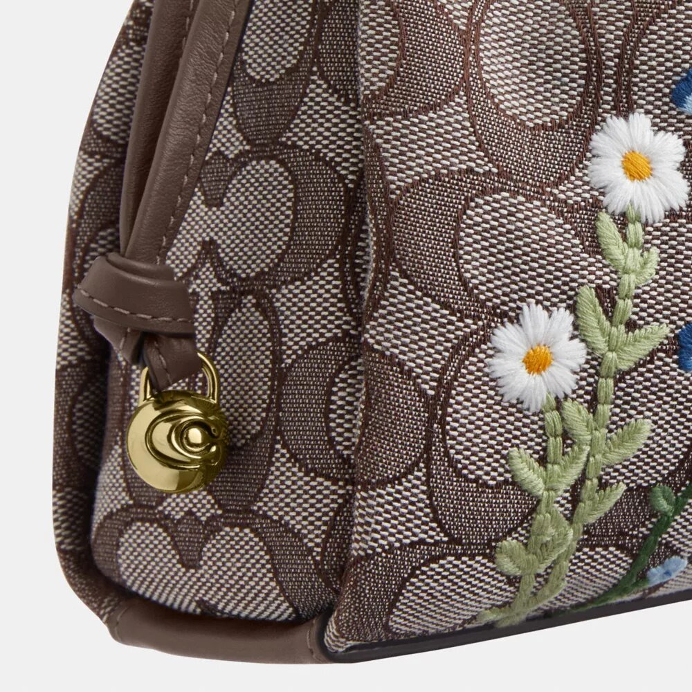 Faye skuldertasker i signatur-jacquard med blomsterbroderi