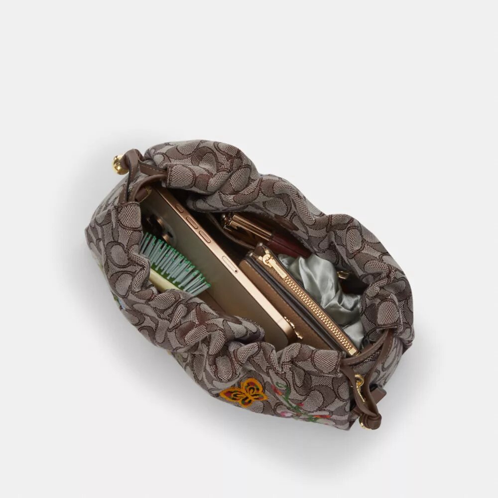 Faye skuldertasker i signatur-jacquard med blomsterbroderi