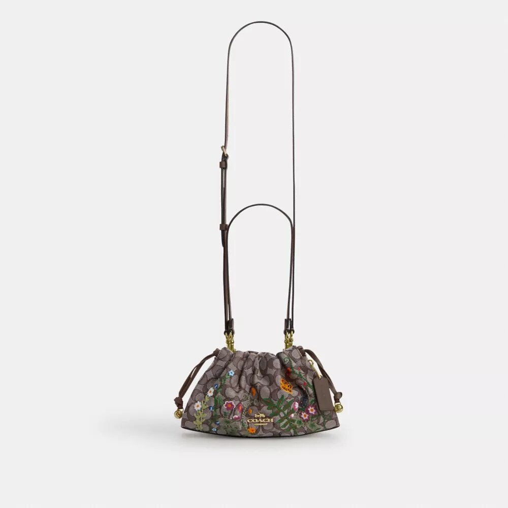 Faye skuldertasker i signatur-jacquard med blomsterbroderi
