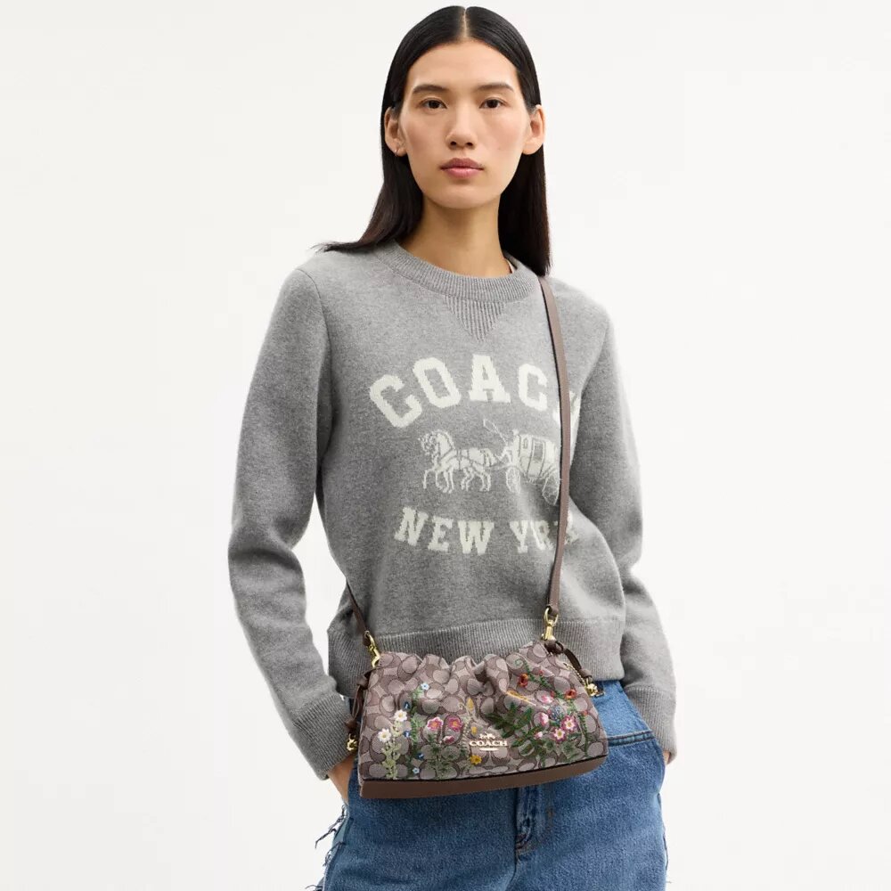 Faye skuldertasker i signatur-jacquard med blomsterbroderi