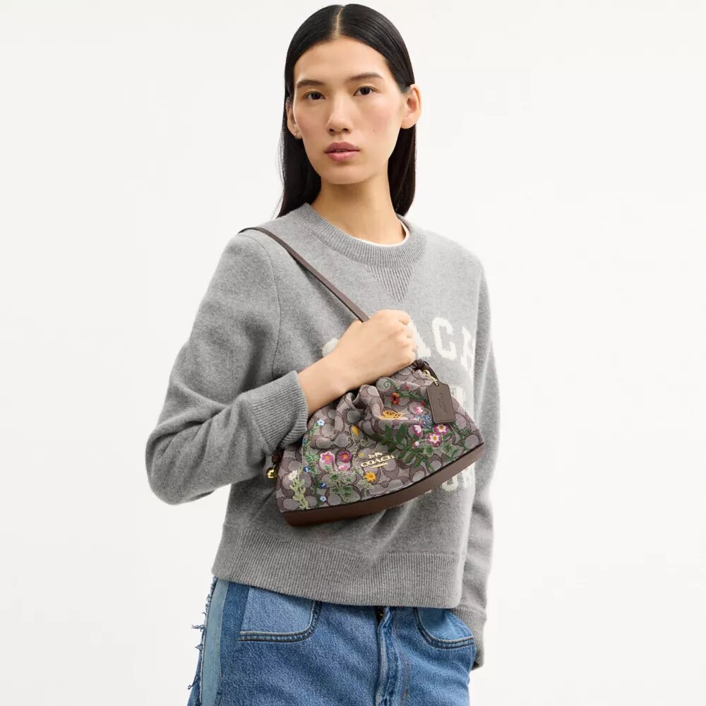 Faye skuldertasker i signatur-jacquard med blomsterbroderi