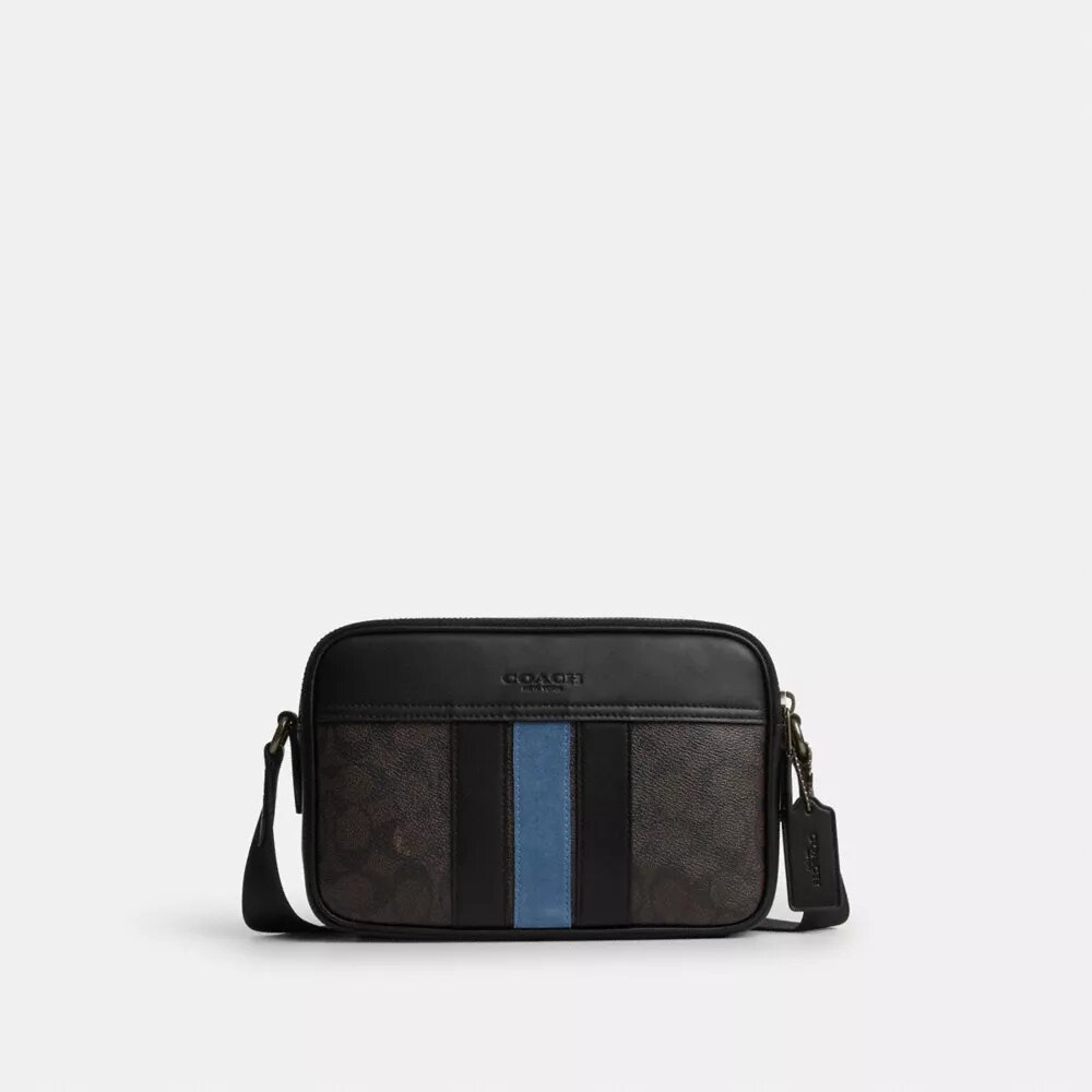 Graham crossbody-taske i Signature Canvas med varsity-striber