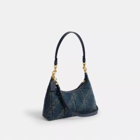 Juliet skuldertaske 25 i regenerativ bomuldsdenim med quiltning