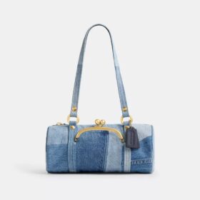 Kisslock Barrel-taske 28 i genbrugt denim