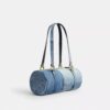 Kisslock Barrel-taske 28 i genbrugt denim