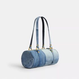 Kisslock Barrel-taske 28 i genbrugt denim