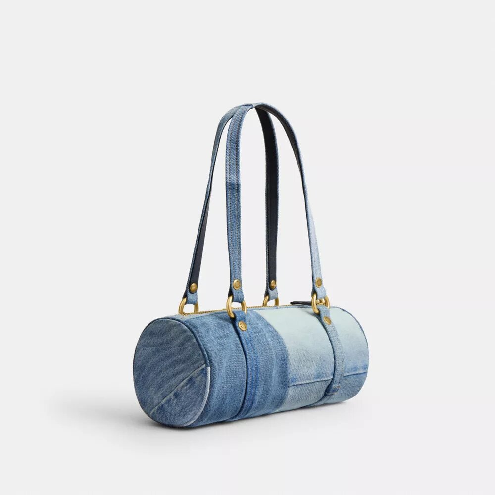 Kisslock Barrel-taske 28 i genbrugt denim