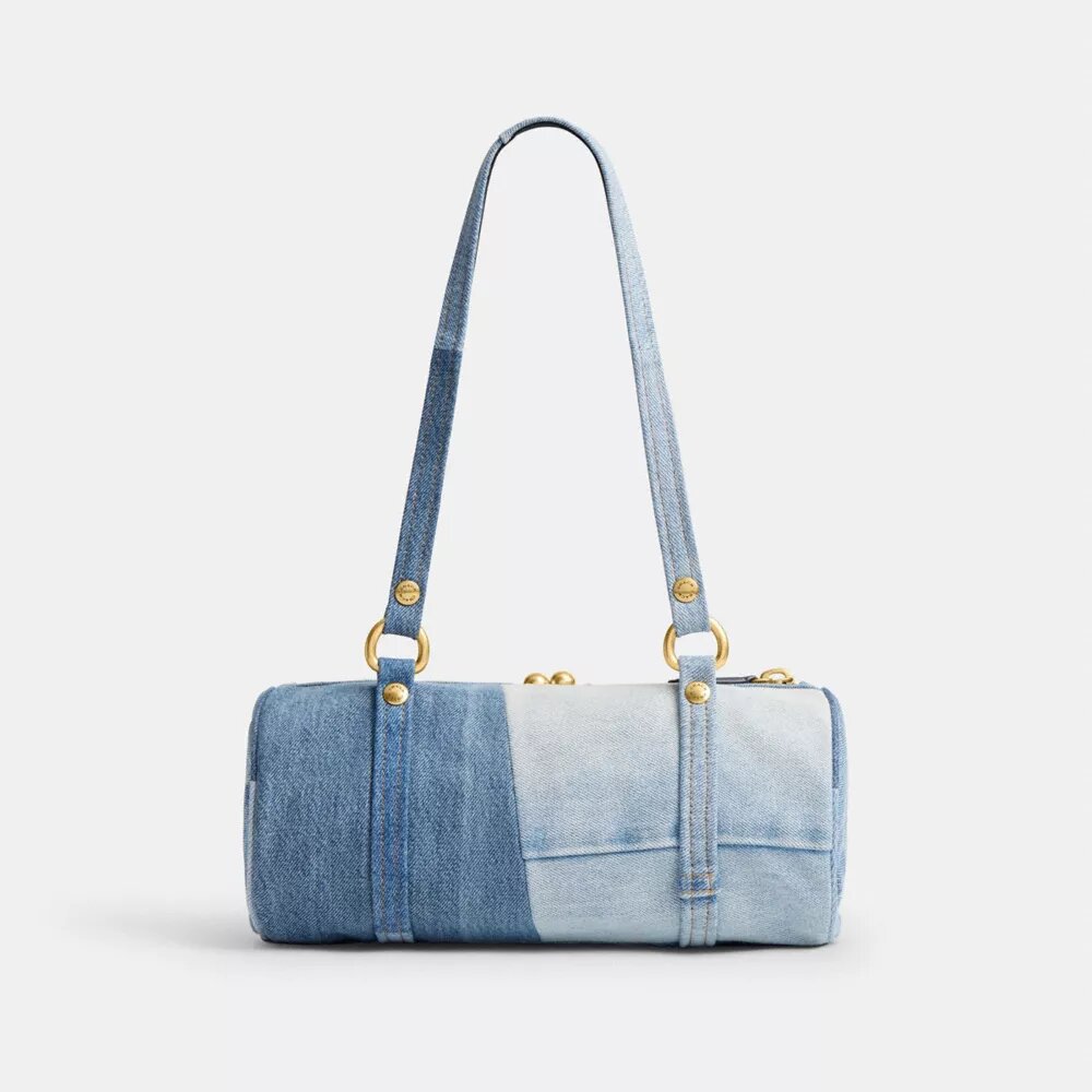 Kisslock Barrel-taske 28 i genbrugt denim