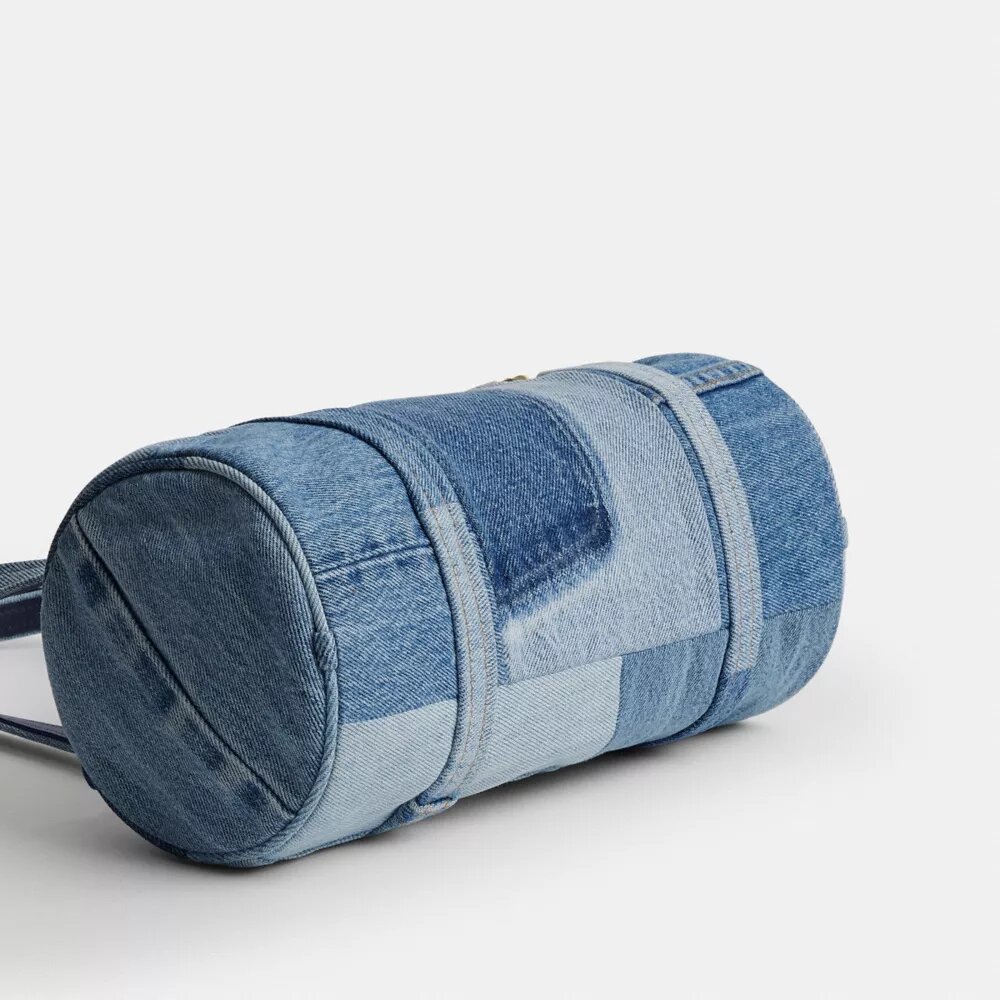 Kisslock Barrel-taske 28 i genbrugt denim