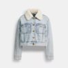 Kort Heritage C-denim-truckerjakke i økologisk bomuld med shearling-krave
