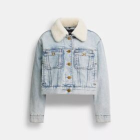 Kort Heritage C-denim-truckerjakke i økologisk bomuld med shearling-krave