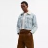 Kort Heritage C-denim-truckerjakke i økologisk bomuld med shearling-krave