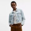 Kort Heritage C-denim-truckerjakke i økologisk bomuld med shearling-krave
