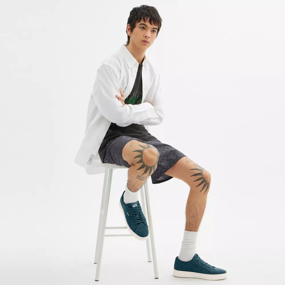 Lærredssneakers i signatur-jacquard