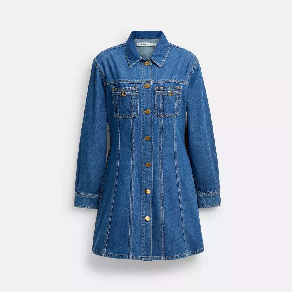 Langærmet denimkjole i økologisk bomuld