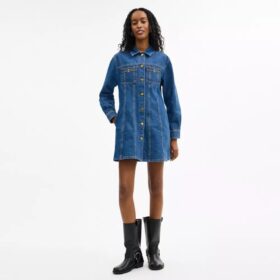 Langærmet denimkjole i økologisk bomuld