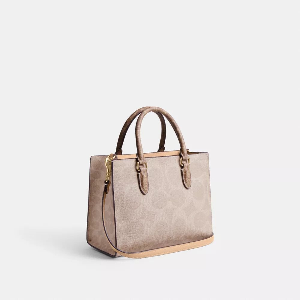 Maggie lille tote-taske i blokmønstret Signature Canvas