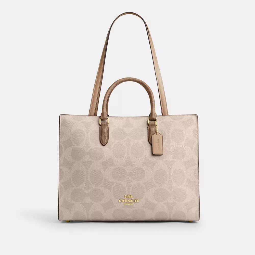 Maggie-tote-taske i Signature Canvas med blokmønster