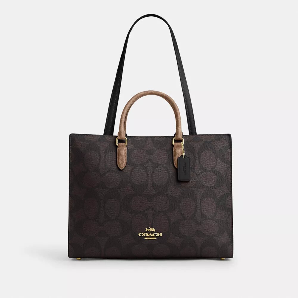 Maggie-tote-taske i Signature Canvas med blokmønster
