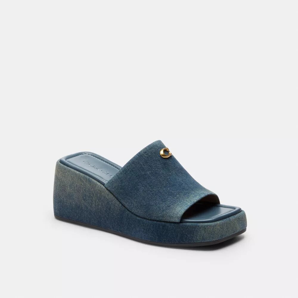 Marie-plateausandaler i slidt denim