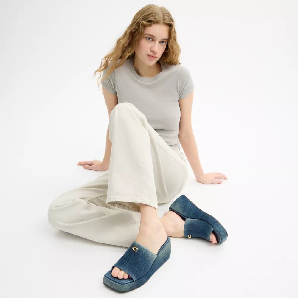 Marie-plateausandaler i slidt denim