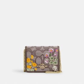 Mini-punge på kæde i signatur-jacquard med blomsterbroderi