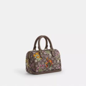 Mini Rowan crossbody-taske i signatur-jacquard med blomsterbroderi
