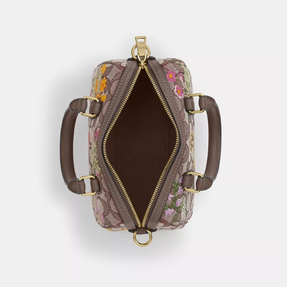 Mini Rowan crossbody-taske i signatur-jacquard med blomsterbroderi