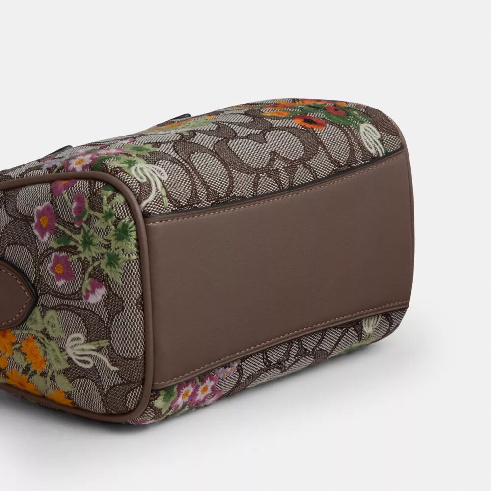 Mini Rowan crossbody-taske i signatur-jacquard med blomsterbroderi