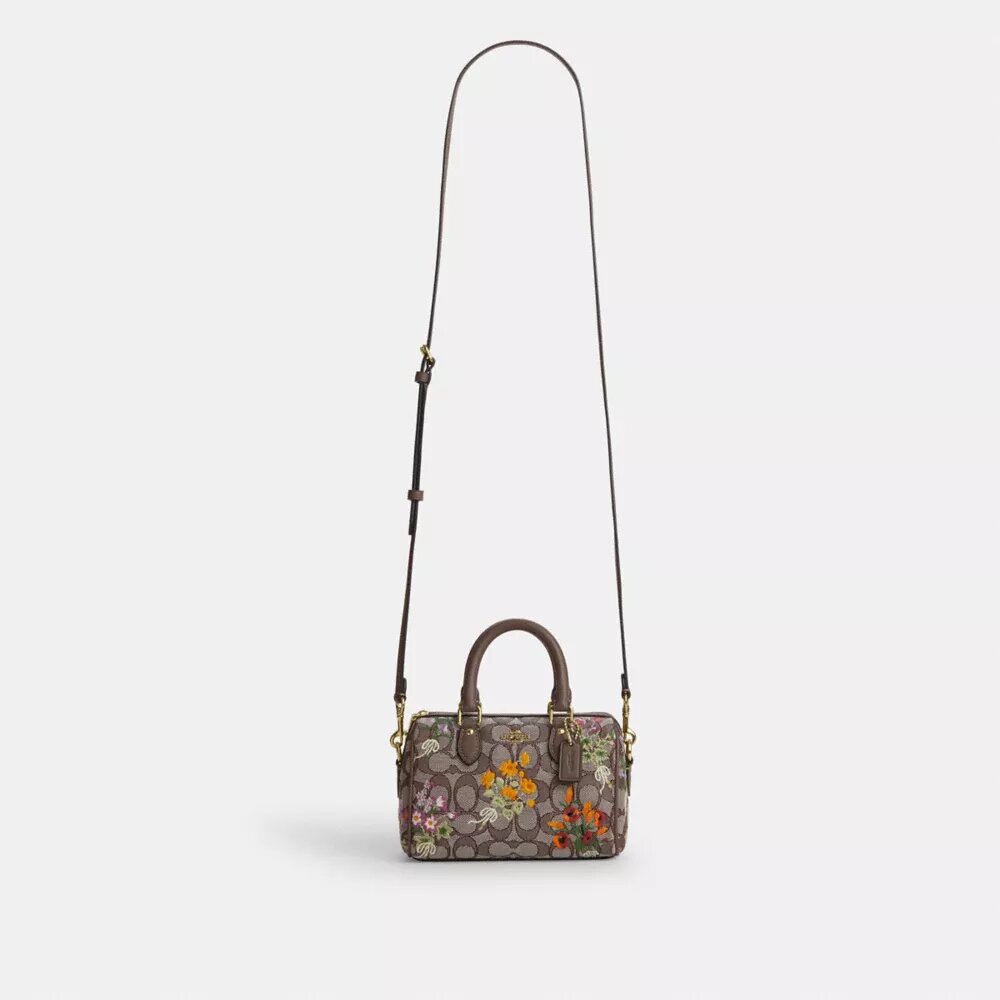 Mini Rowan crossbody-taske i signatur-jacquard med blomsterbroderi