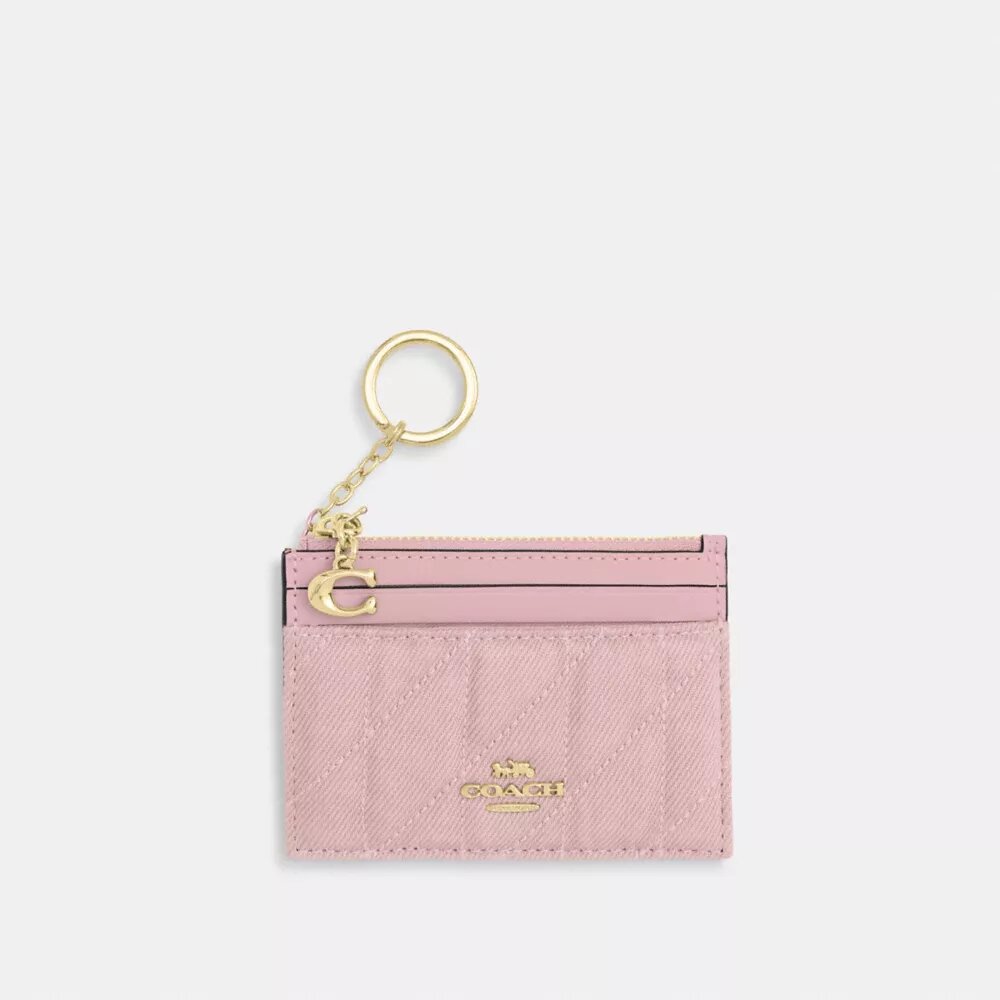 Mini Skinny ID-etui i Loved Denim med quiltning og Vedhæng