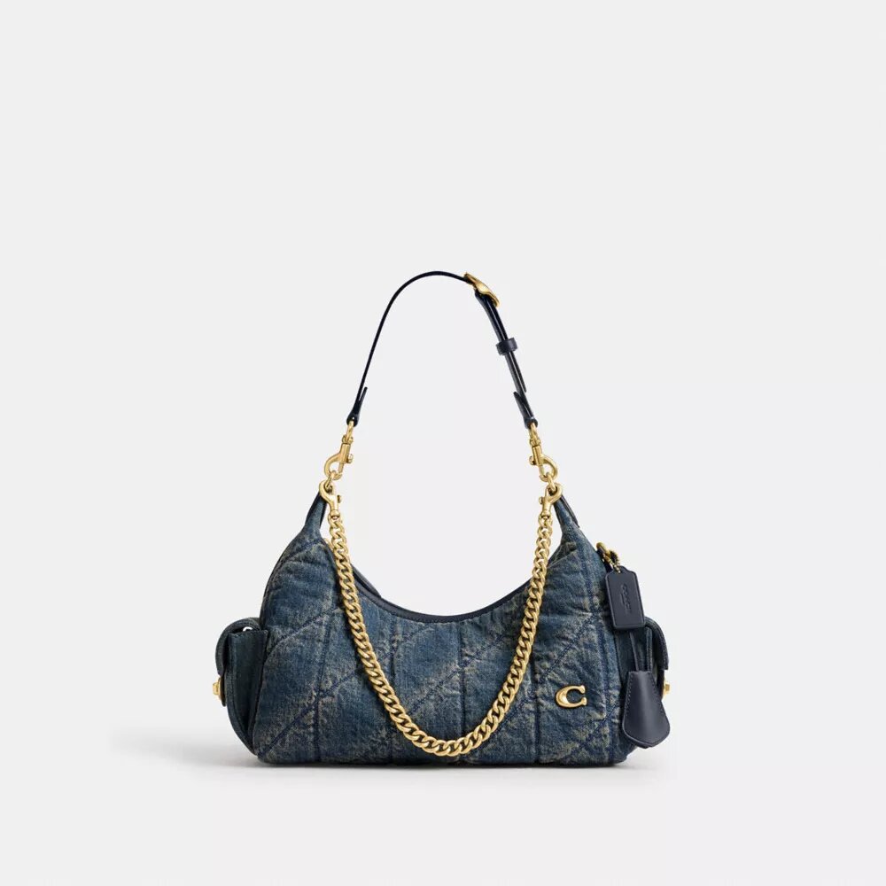 Pocket Juliet-taske 30 i regenerativ bomuldsdenim med quiltning