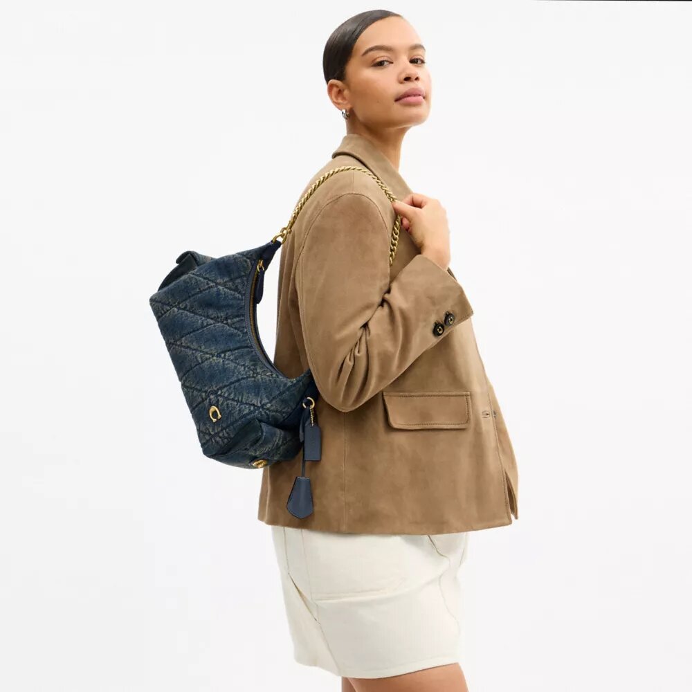 Pocket Juliet-taske 30 i regenerativ bomuldsdenim med quiltning