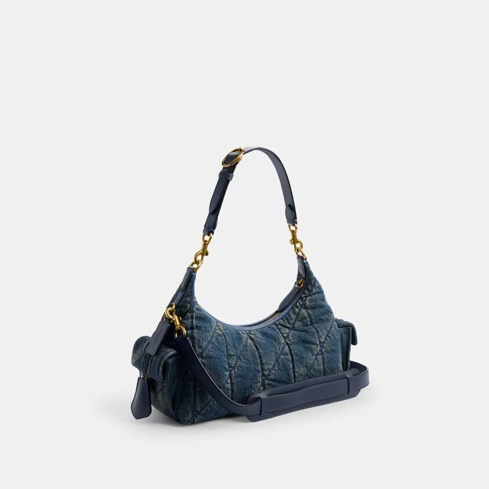 Pocket Juliet-taske 30 i regenerativ bomuldsdenim med quiltning