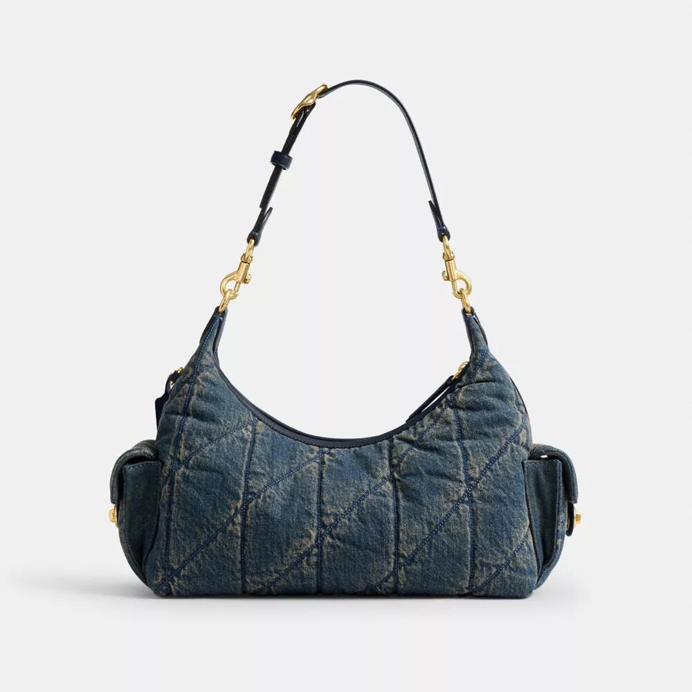 Pocket Juliet-taske 30 i regenerativ bomuldsdenim med quiltning
