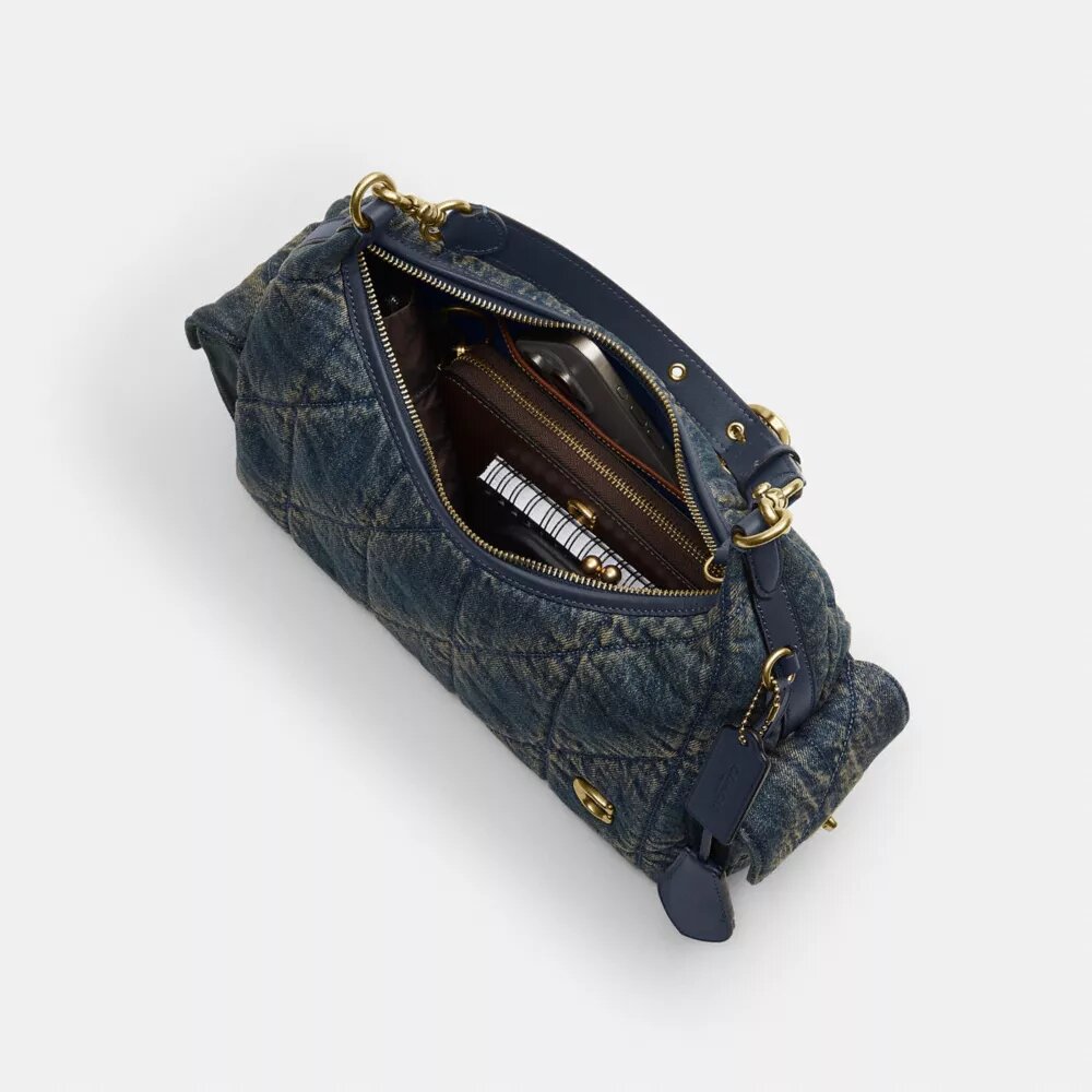 Pocket Juliet-taske 30 i regenerativ bomuldsdenim med quiltning