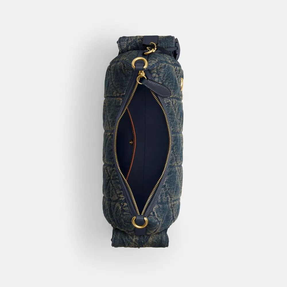 Pocket Juliet-taske 30 i regenerativ bomuldsdenim med quiltning