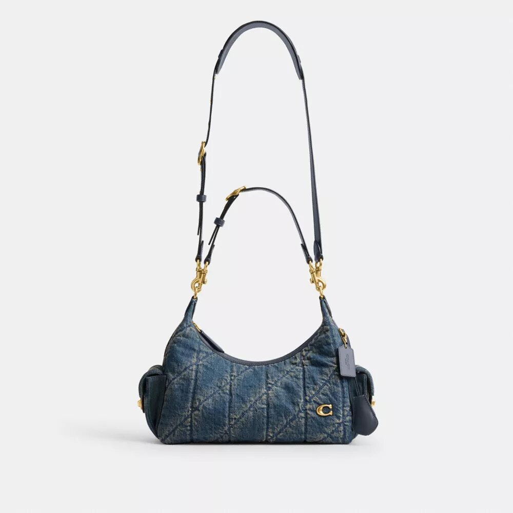 Pocket Juliet-taske 30 i regenerativ bomuldsdenim med quiltning