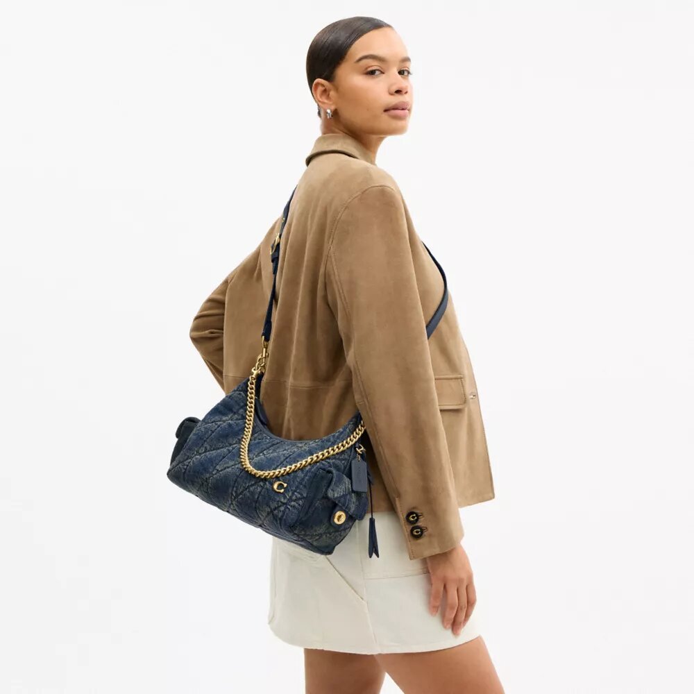 Pocket Juliet-taske 30 i regenerativ bomuldsdenim med quiltning