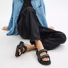 Remsandaler med dobbelt rem i signatur-jacquard